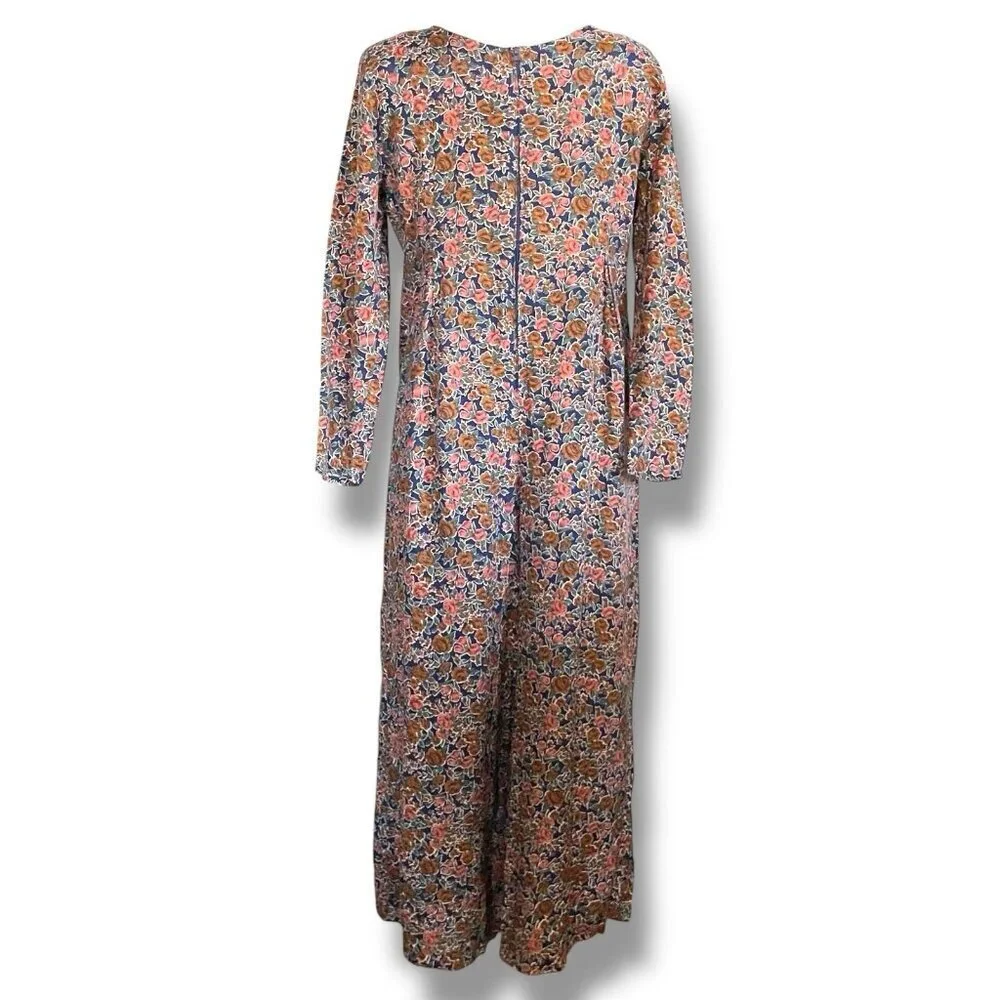 Vintage 90s Express Womens Jumpsuit Sz Medium Brown Floral Wide Leg Cottagecore